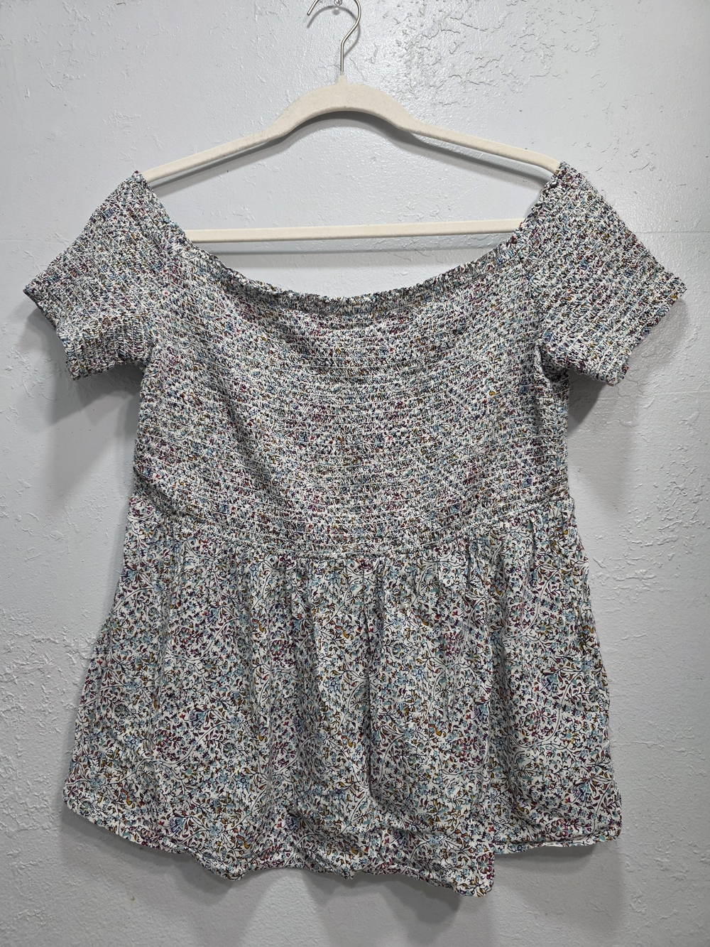Old Navy Off-Shoulder Smocked Floral Peplum Top - White Multi